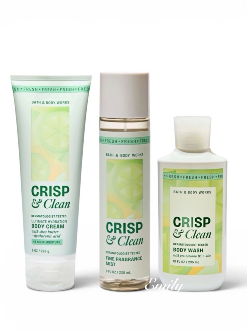 Bath & Body Works CRISP & CLEAN 3 Piece Body Care Collection Set Bundle